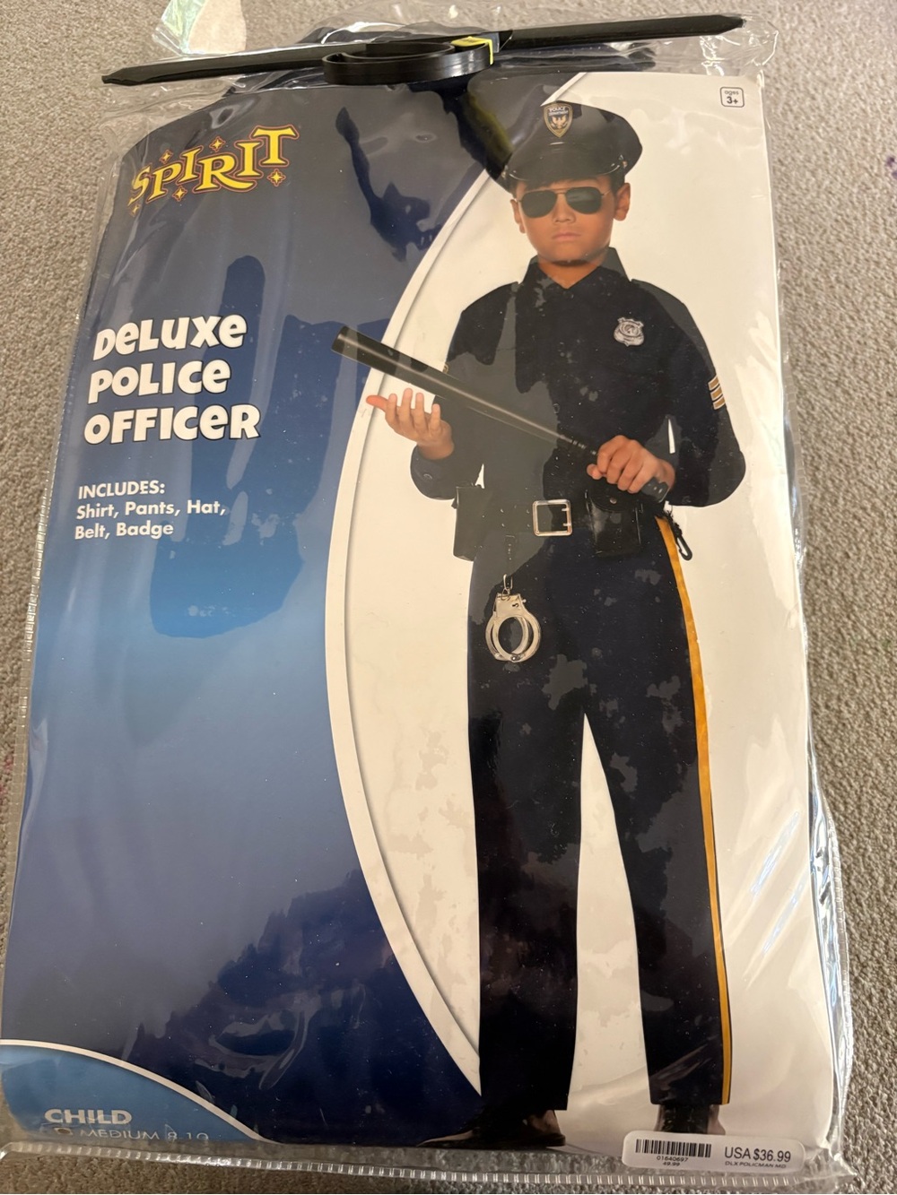 Spirit Deluxe Police Officer Costume - Navy Blue with Yellow Trim